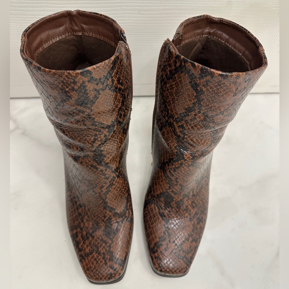 Brown Faux Snake Block Heel Ankle Boots - Picture 2 of 2
